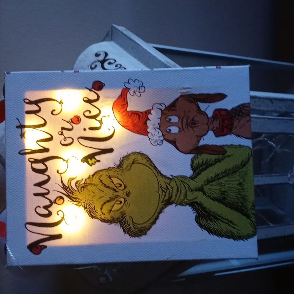 Grinch and Max Light Up Canvas Ornament